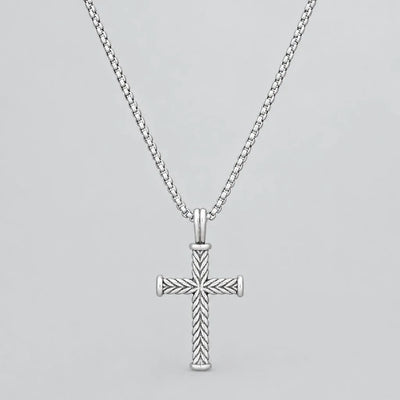 Pendentif Croix pour Homme en Acier Inoxydable à Motif Torsadé. Collier Chaîne Blé Texturée Style Motard