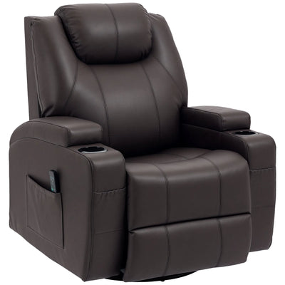 Fauteuil inclinable massant Brady avec pivotement, bascule et 8 points de massage - Brun