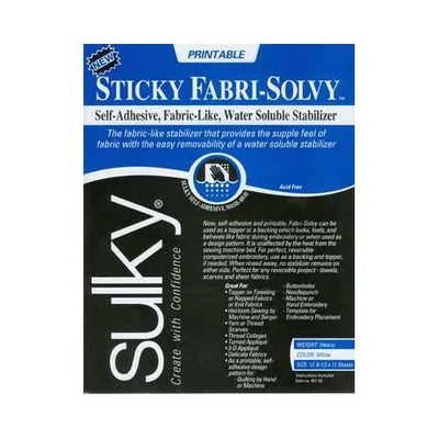 SULKY Sticky Fabri-Solvy - Blanc - 8,5" x 11" - 12 feuilles