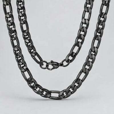 Men’s Black Stainless Steel Double Figaro Chain Necklace