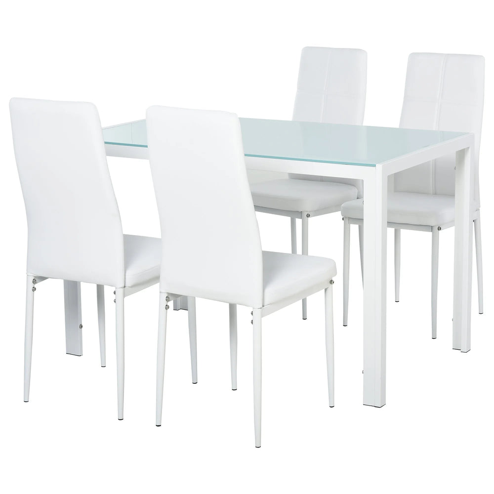 Zaya 5-Piece Rectangular Glass Dining Set for Small Spaces-White