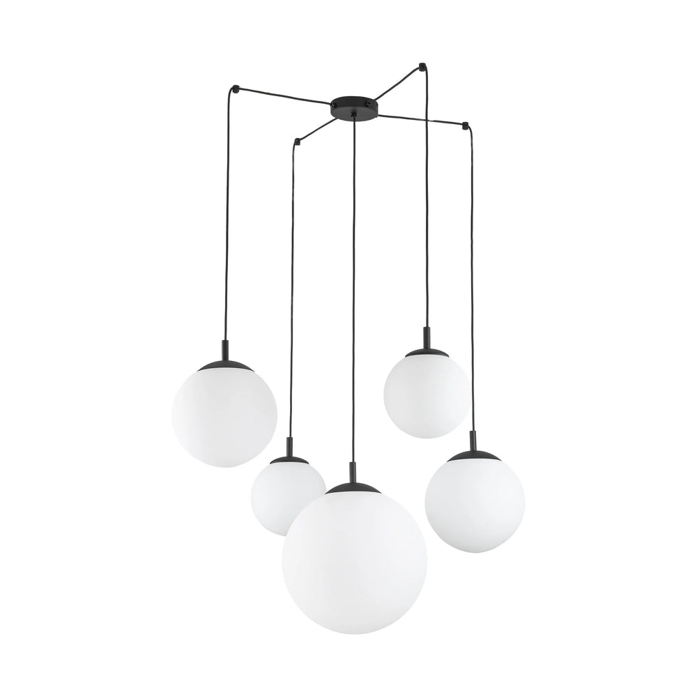 ESME Suspension Blanche Opale Verre 5 Lumières pour Table à Manger, Cage d'Escalier et Salon