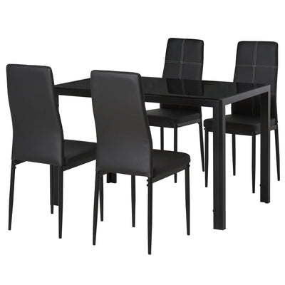 Ensemble de salle à manger rectangulaire en verre Zaya 5 pièces pour petits espaces - Noir