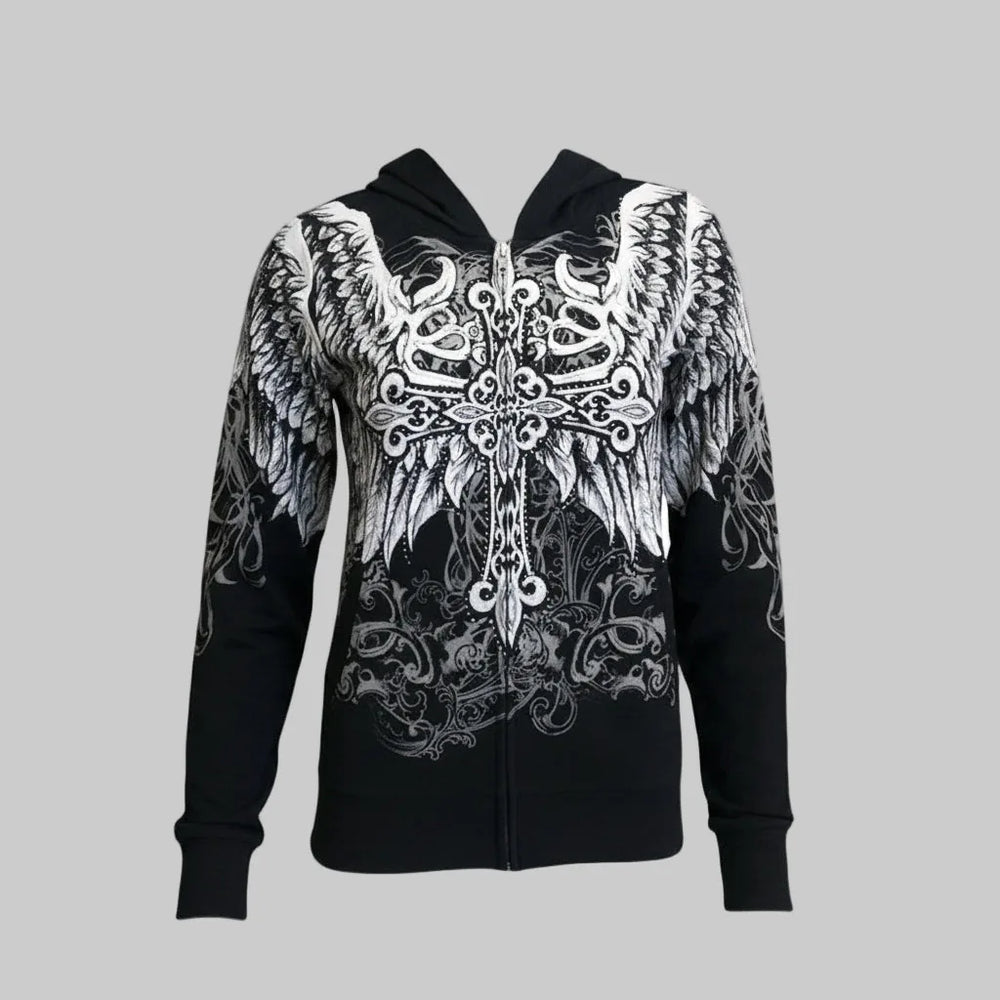 Chandail à capuchon pour femmes avec ailes d'ange et croix