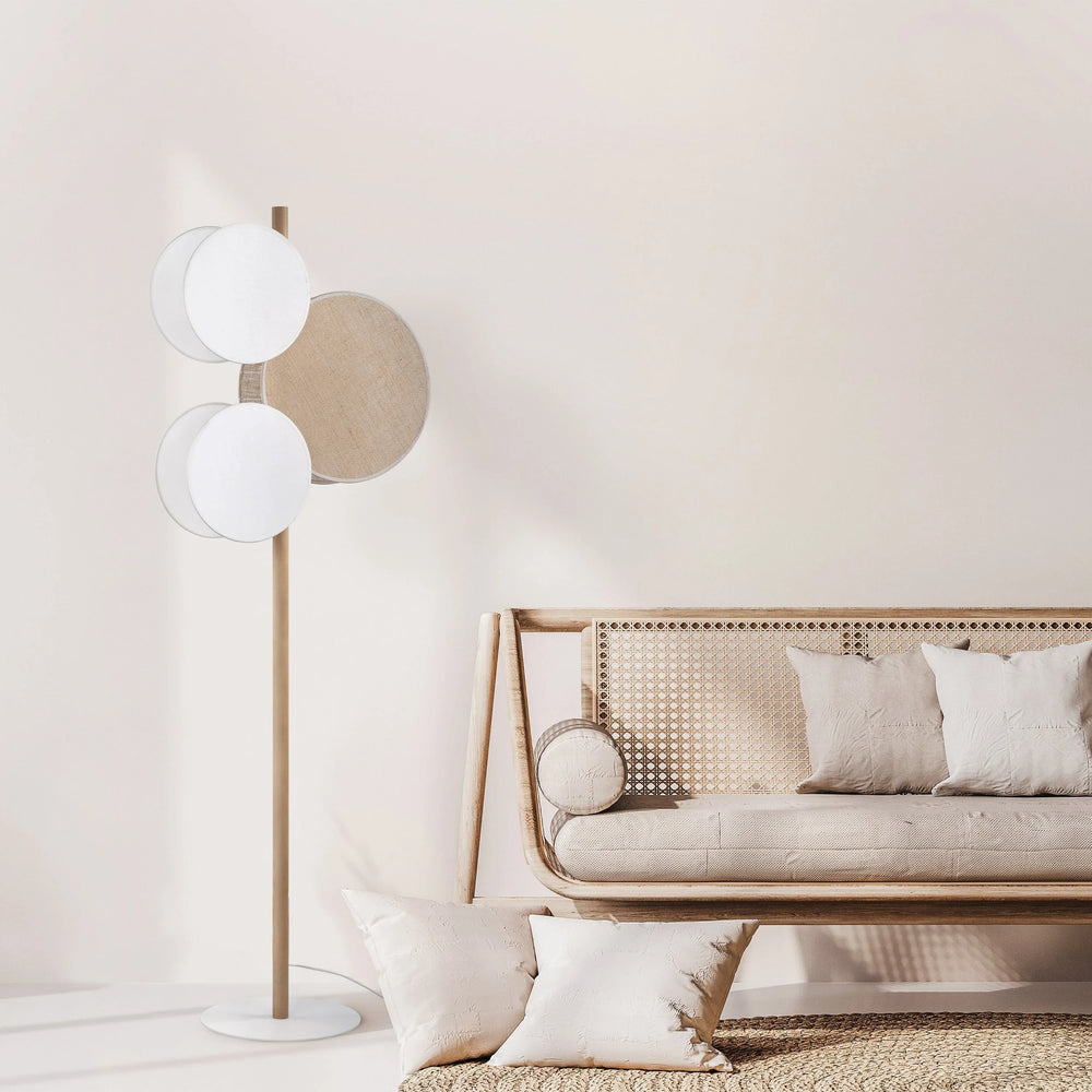 PULSE Pine, Jute & Linen 3-Light Floor Lamp for Living Room, Bedroom & Reading Corner