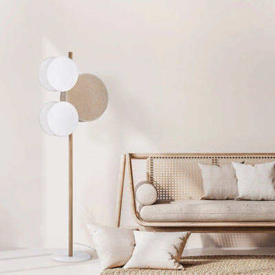 PULSE Pine, Jute & Linen 3-Light Floor Lamp for Living Room, Bedroom & Reading Corner