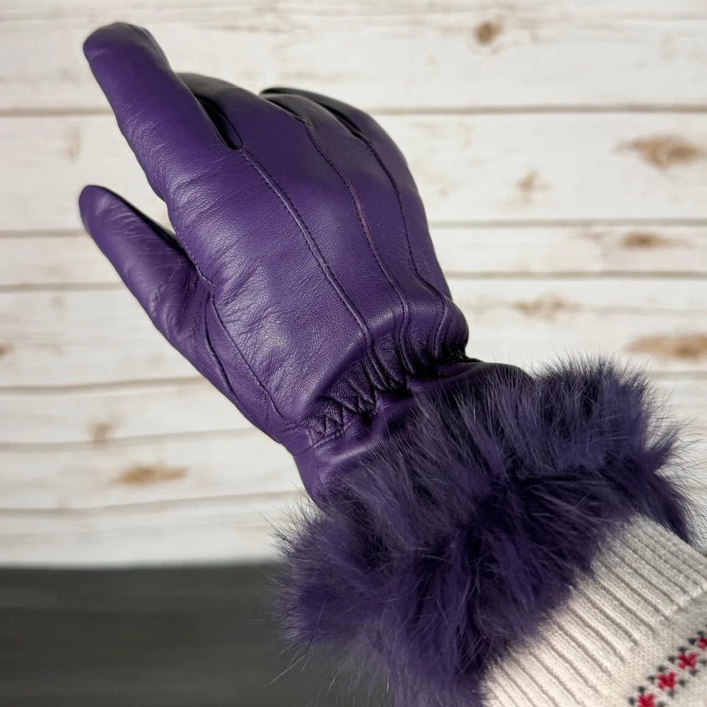 Gants pour femmes en cuir d'agneau avec garniture en fourrure de lapin