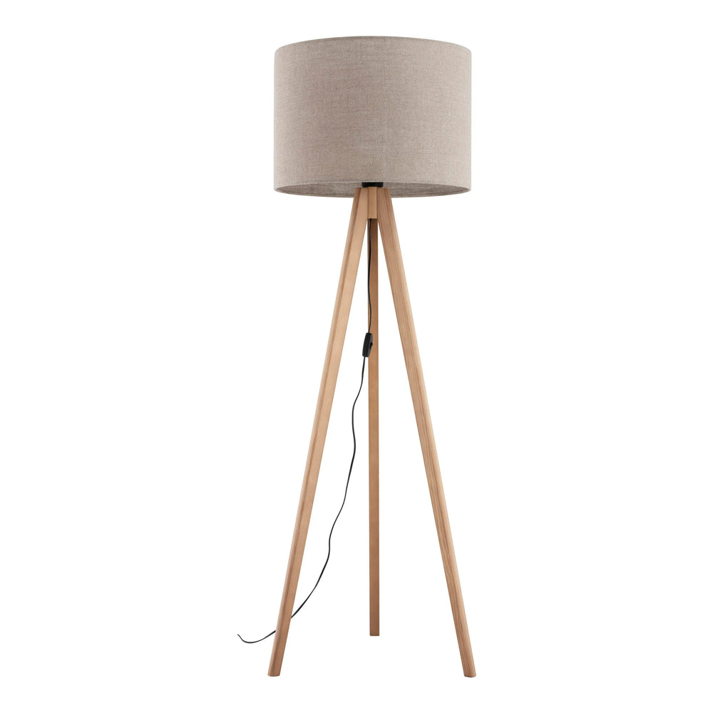 Lampadaire GRAND en pin et lin, style moderne mi-siècle, pour salon, chambre à coucher et coin lecture