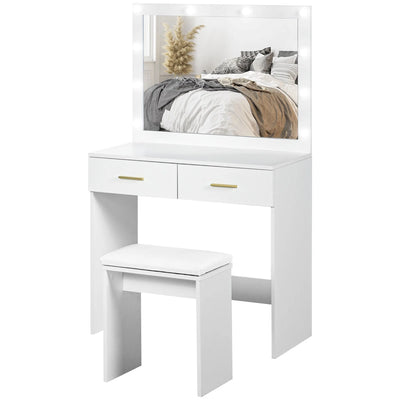 Ensemble de coiffeuse Olivia avec tabouret et miroir à éclairage DEL - Blanc