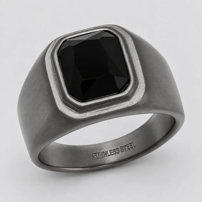 Men’s Matte Black Stainless Steel Signet Biker Ring