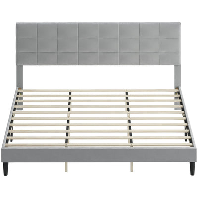 Harper King Size Platform Bed Frame with Upholstered Headboard-Grey