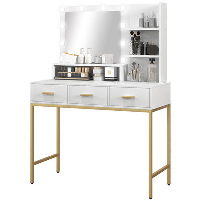 Table de maquillage Sophia éclairée avec lumières DEL et 3 tiroirs - Blanc
