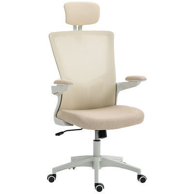 Fauteuil de bureau ergonomique Andre avec support lombaire 2D et appui-tête réglable - Beige/Blanc