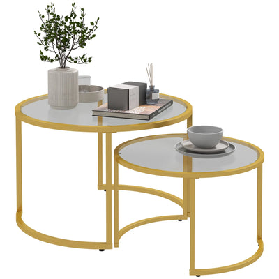 Tables basses gigognes Micah modernes avec plateau en verre trempé - Doré
