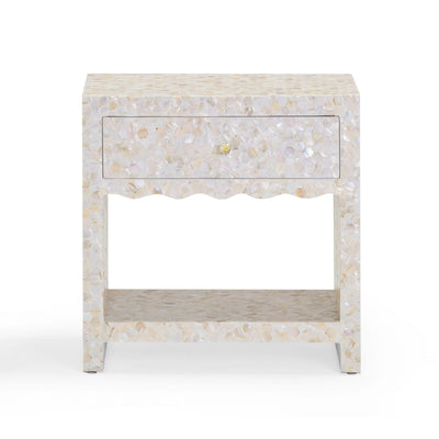 Table de nuit Opal 22" en nacre naturelle incrustée avec rangement - Naturel