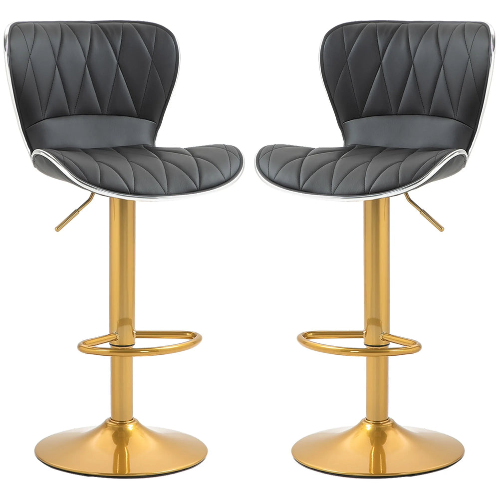 Maxi Counter Height Bar Stools Set of 2-Adjustable Height and Swivel Seat-Black/Gold