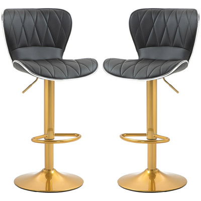 Maxi Counter Height Bar Stools Set of 2-Adjustable Height and Swivel Seat-Black/Gold