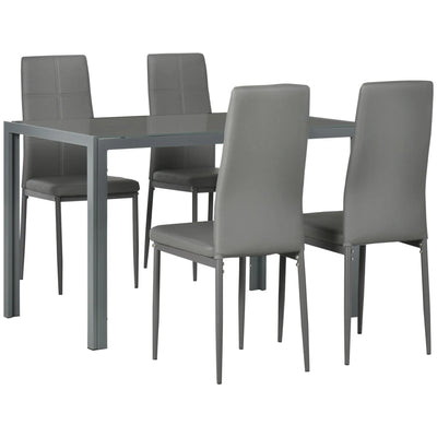 Ensemble de salle à manger rectangulaire en verre Zaya 5 pièces pour petits espaces - Gris