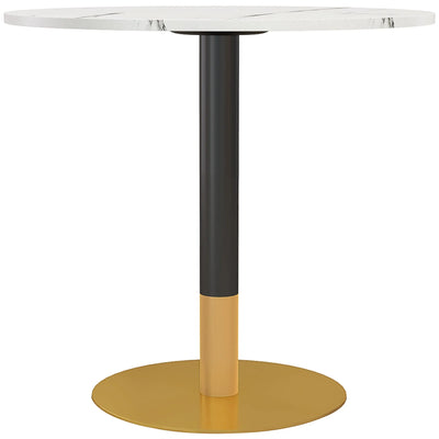 Table à dîner moderne ronde Rene avec plateau en faux marbre pour petits espaces - Blanc