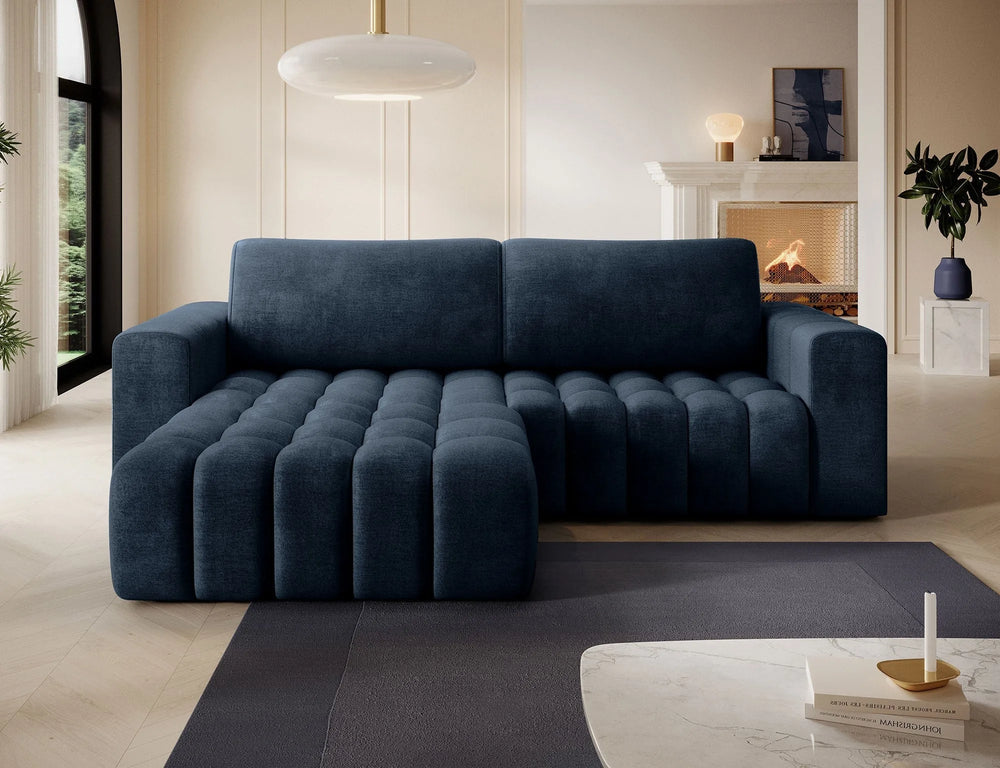 Bonett 4 Seater Storage Sleeper Chaise Sofa - Navy Blue