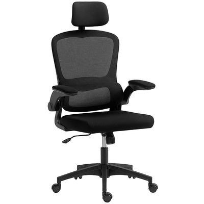 Owen Ergonomic Mesh Office Chair with High Back, Rotatable Headrest, Flip-Up Armrests and Lumbar Support-Black