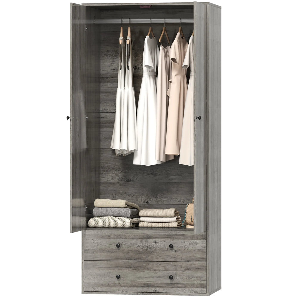 Armoire Briar avec 2 tiroirs et tringle de penderie - Gris