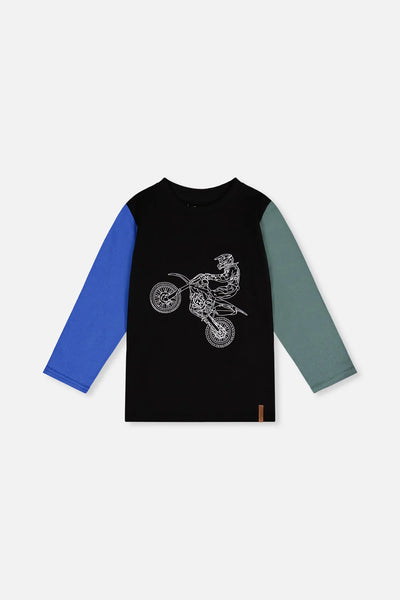 T-shirt Manches Longues Noir, Bleu et Vert