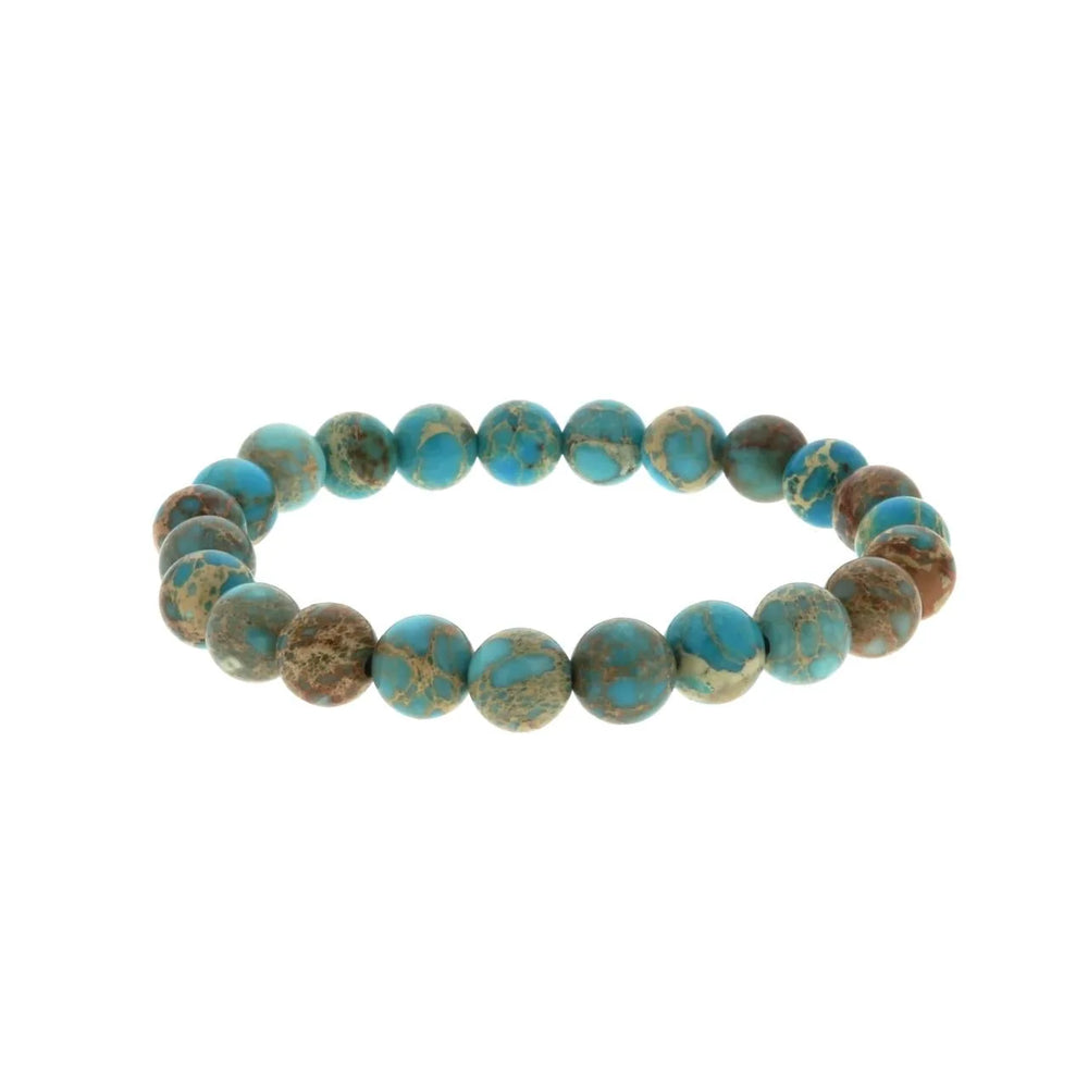 Bracelet Rond en Jaspe Impression Bleue - 8mm (Amélioré)