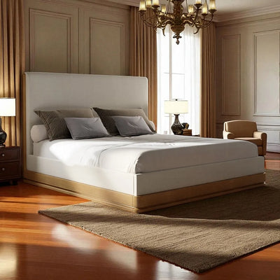 Lit plateforme Yami avec détails en bois - Chêne beige