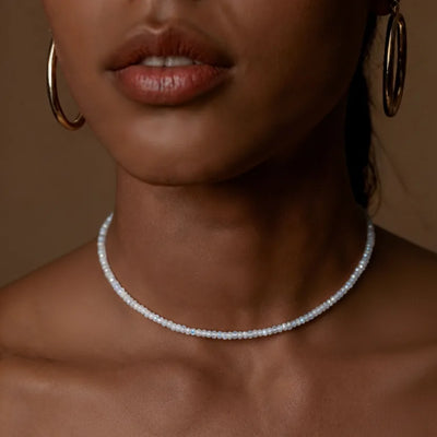 Collier de perles de pierre de lune arc-en-ciel - 2-3mm