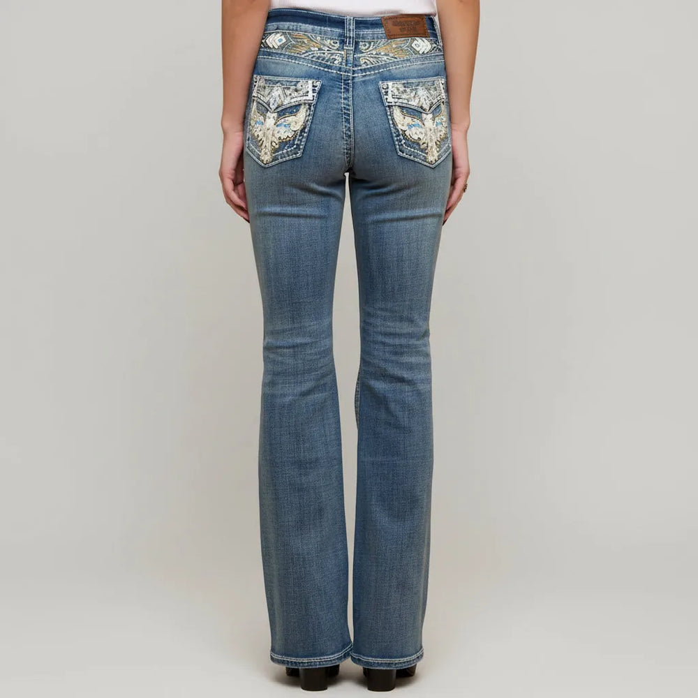 Westfield Eagle Women’s Embroidered Bootcut Jeans. High Waisted Eagle Bling Denim