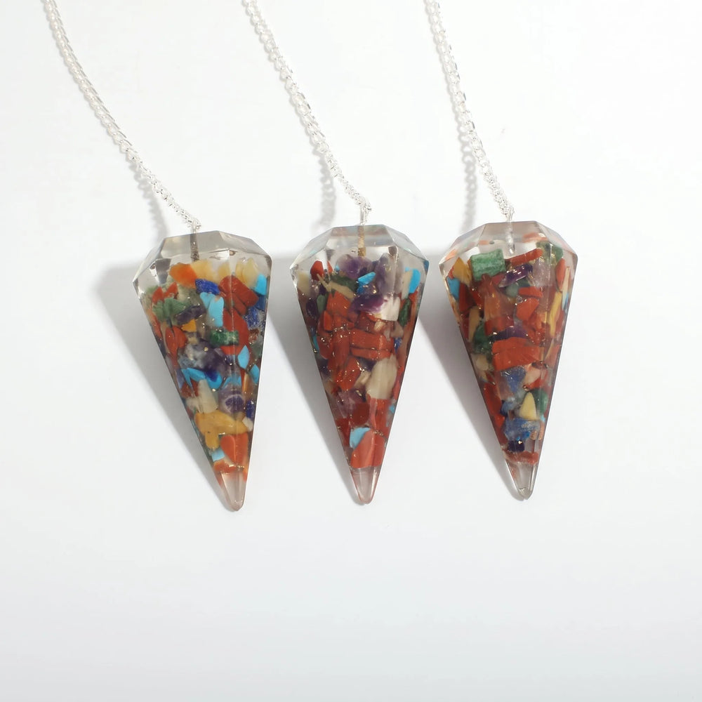 Ensemble de 3 pendules orgone chakra 6 facettes et perle