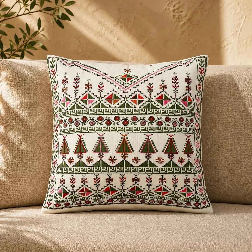 Ensemble de 2 housses de coussin – Tatreez palestinien – 18×18 po – Fleur d'olivier