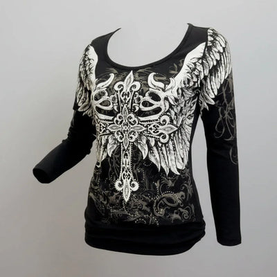 Women's Angel Wings Cross Long Sleeve Top