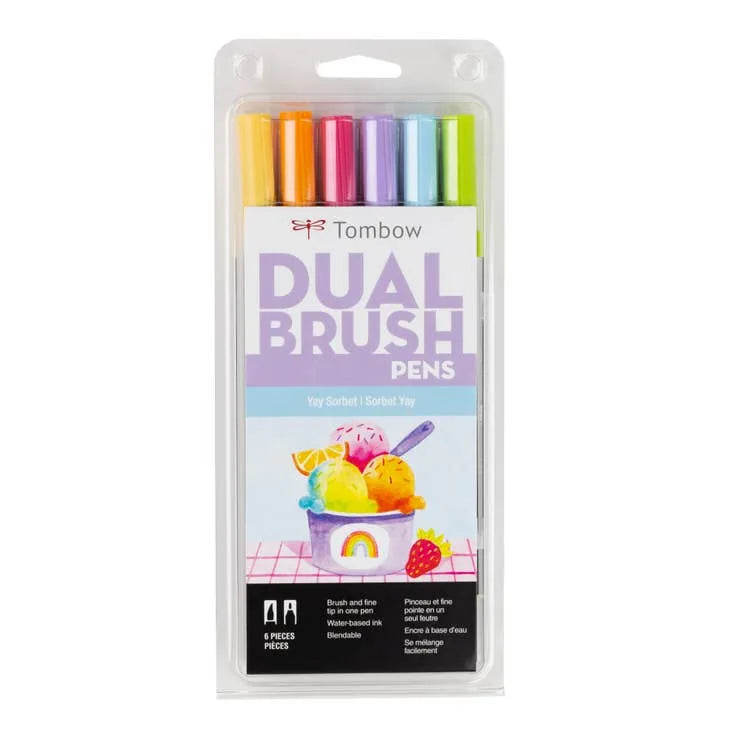 Tombow - Marqueurs d'art Dual Brush Pen, Yay Sorbet, Paquet de 6