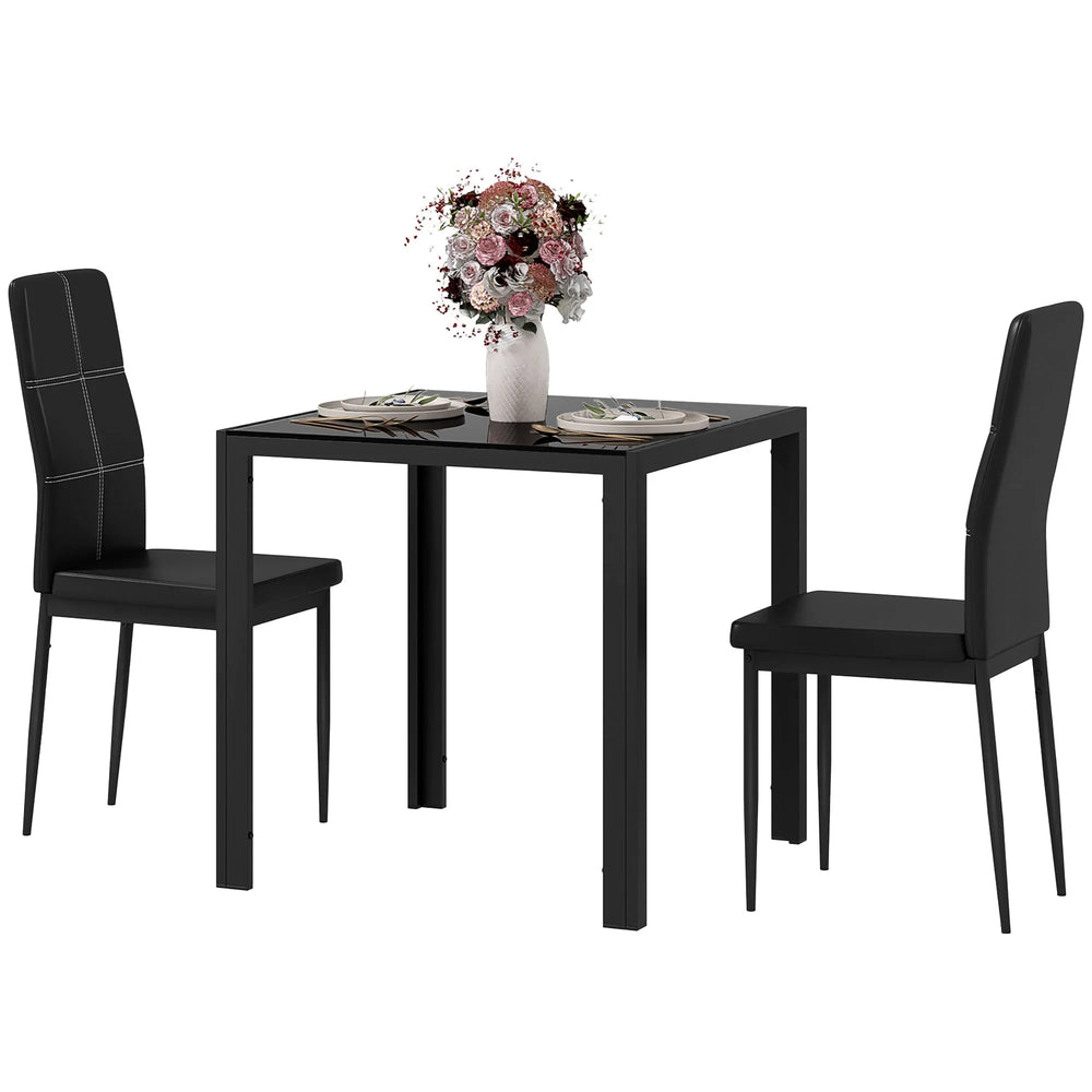 Ensemble de salle à manger rectangulaire en verre Zaya 3 pièces pour petits espaces - Noir