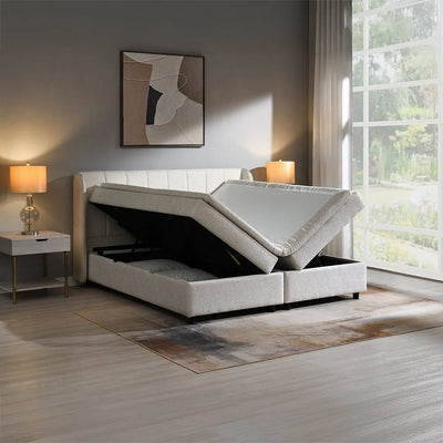 Lit plateforme avec rangement Moni Queen - Beige