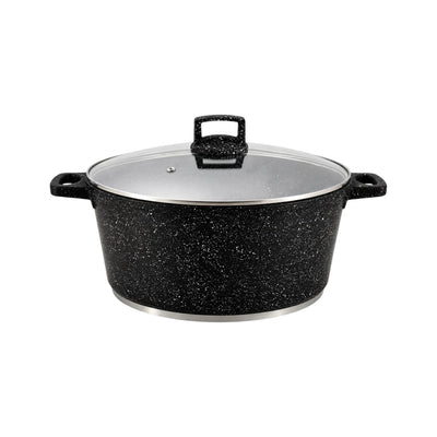 Marmite en fonte d'aluminium effet granit avec couvercle en verre – 28 cm, 6,5 L