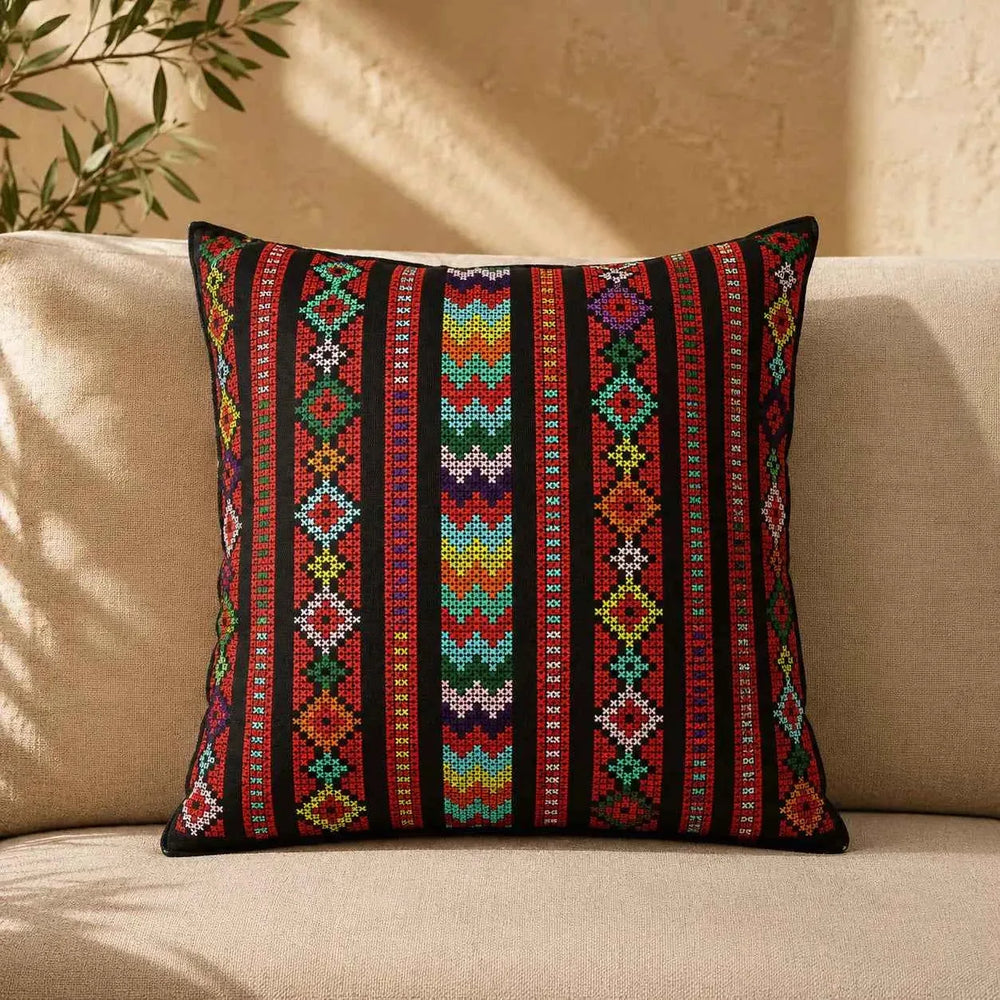 Cushion Cover Set of 2 – Palestinian Tatreez – 18×18 in – Heritage Stripes