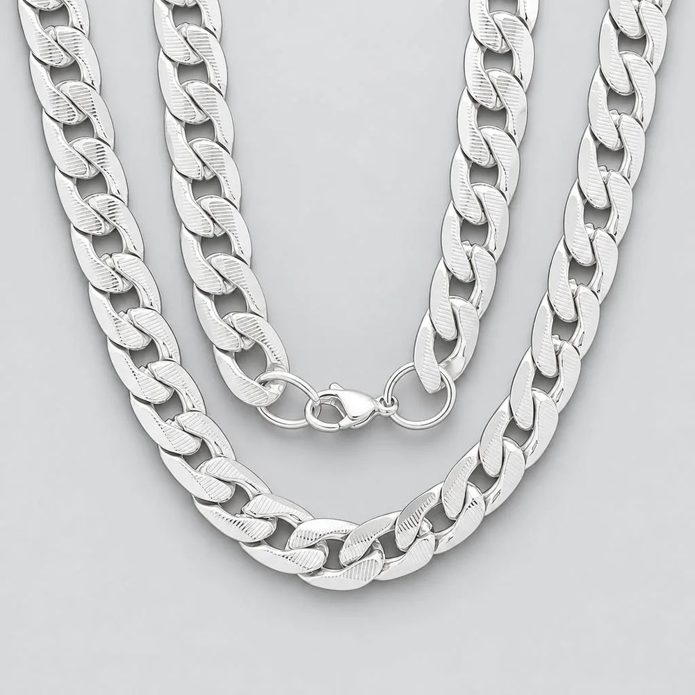 Men’s 10mm Stainless Steel Accented Cuban Link Biker Chain Necklace