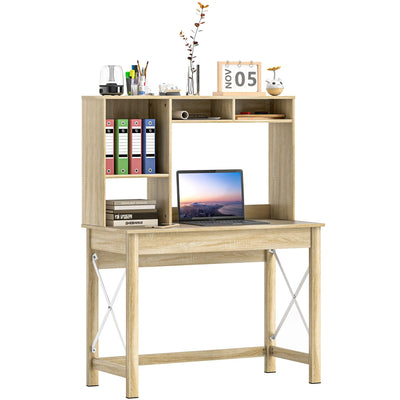 Bureau d'ordinateur Sloan avec huche et tablettes de rangement - Chêne