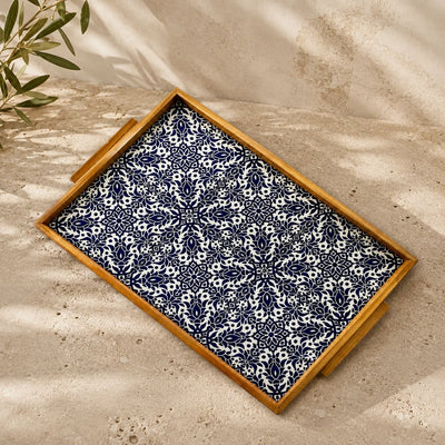 Jerusalem Ceramic Serving tray - Handmade Olive Wood Serving Tray – 18 × 12 in