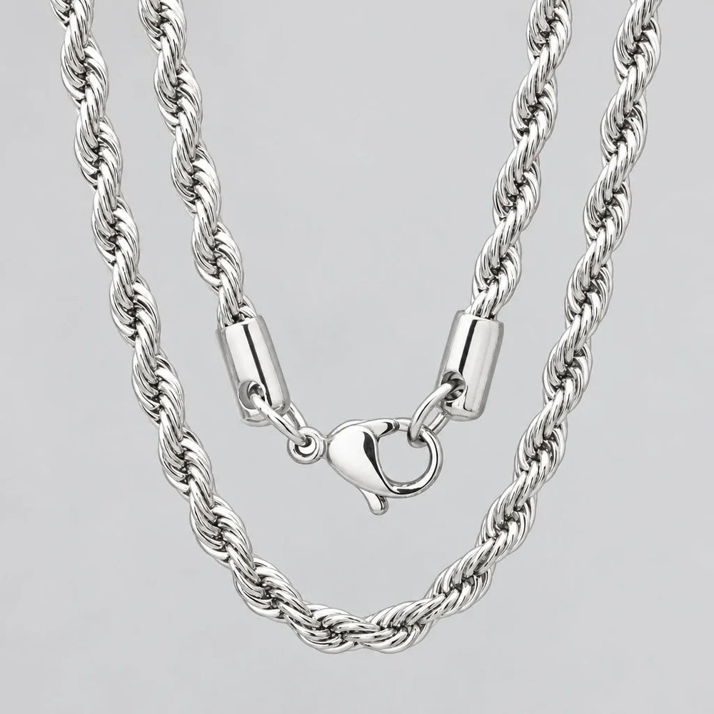 Men’s 24" Stainless Steel Silver Rope Chain Necklace. Heavy-Duty Biker Necklace