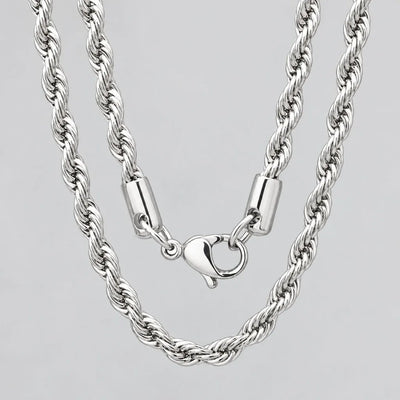 Men’s 24" Stainless Steel Silver Rope Chain Necklace. Heavy-Duty Biker Necklace