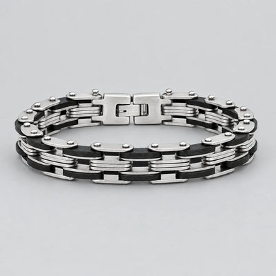 Men’s Stainless Steel Industrial Two-Tone Motorcycle Chain Biker Bracelet