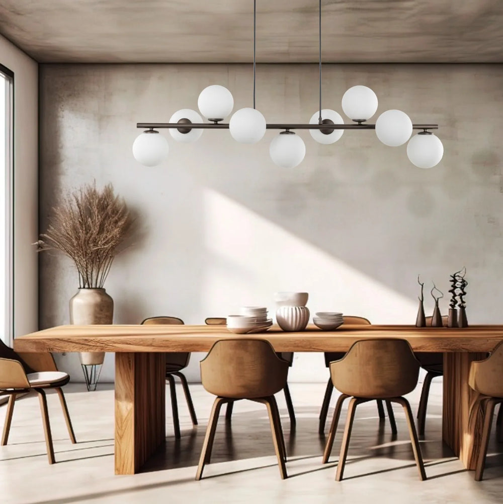 ESTERA Luminaire suspendu scandinave en verre 9 ampoules pour table de salle à manger et intérieurs modernes