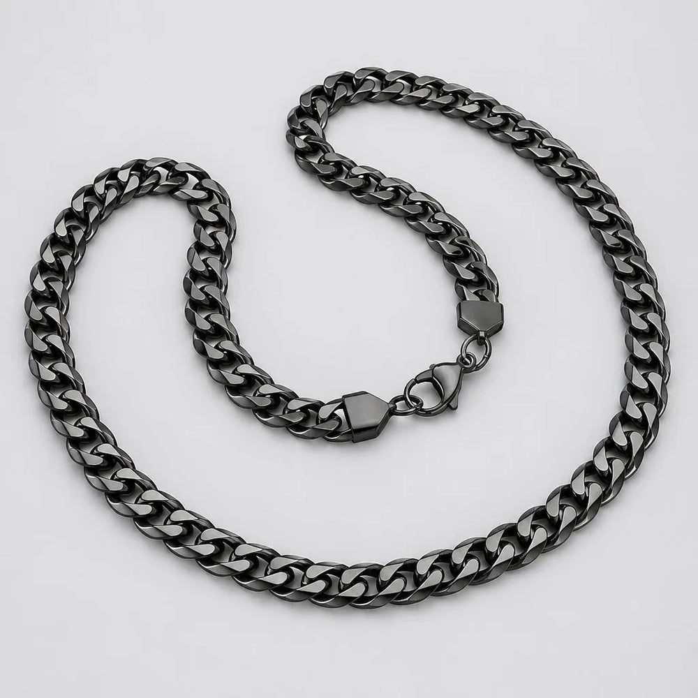 Collier chaîne style gourmette cubaine unisexe en acier inoxydable IP noir 24 po. Style motard robuste