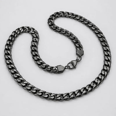 Collier chaîne style gourmette cubaine unisexe en acier inoxydable IP noir 24 po. Style motard robuste