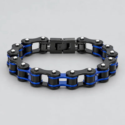 Men’s Two-Tone Black & Blue IP Stainless Steel Bicycle Chain Link Biker Bracelet