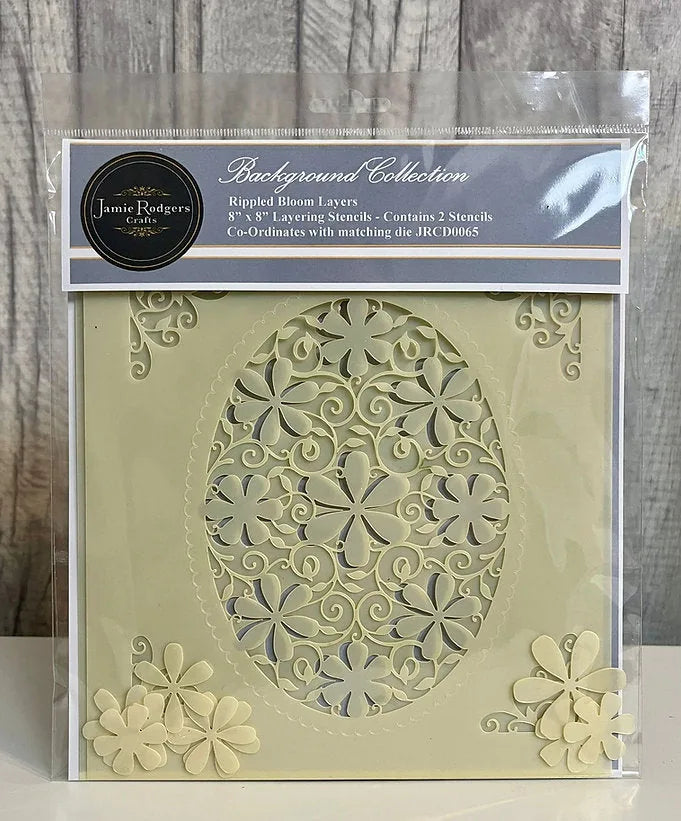 Jamie Rodgers Crafts - Motifs Ondulés Fleuris - 8 x 8 - Ensemble de 2 pochoirs